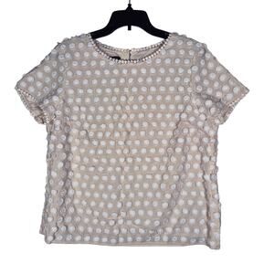 Talbot White Puff Flower Emboidered Cream Blouse Petites size 14P